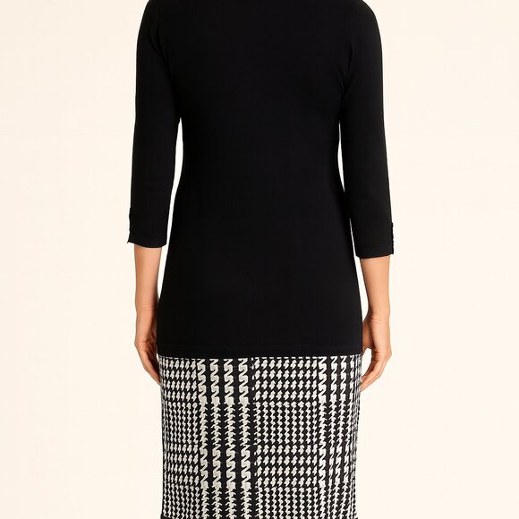 Precis Black Knit & Houndstooth Midi Dress – Elegant Contrast Size Mef - Picture 2 of 7